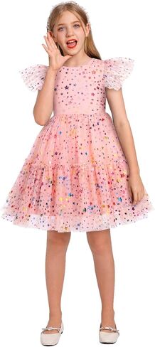 IDOPIP Flower Girls Sequin Rainbow Stars Tutu Dress for Kids Baby First Communion Wedding Princess Birthday Party Dresses in Kuwait