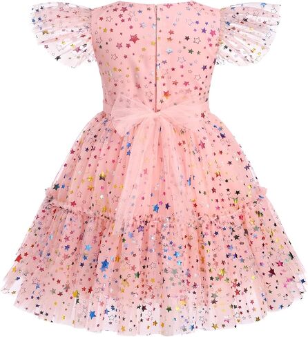IDOPIP Flower Girls Sequin Rainbow Stars Tutu Dress for Kids Baby First Communion Wedding Princess Birthday Party Dresses in Kuwait
