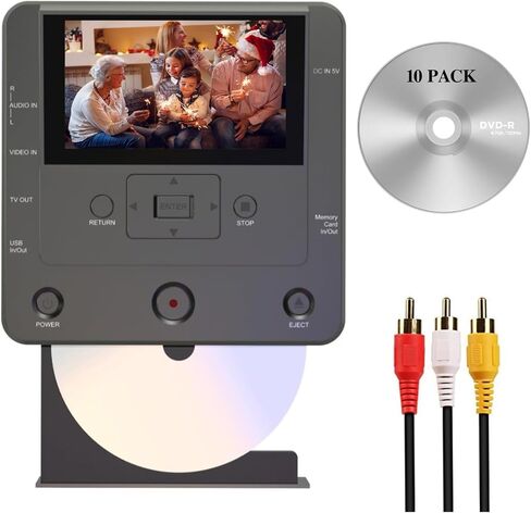 مسجل VHS إلى DVD (WiFi)، تسجيل الفيديو والصوت من VHS، TV، DVD، VCR، AV، HDD، جهاز USB، بطاقة SD، يدعم النسخ من الهاتف الذكي، DVD، USB، SD، HDD 【مع 10 قطع DVD-R وكابل AV】 in Saudi Arabia