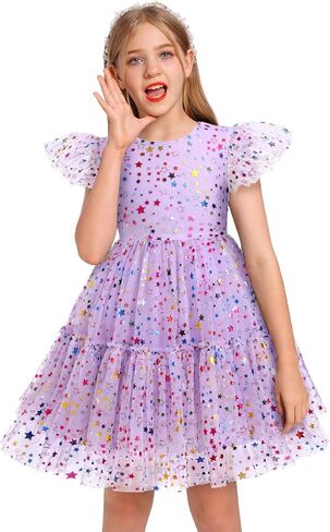 IDOPIP Flower Girls Sequin Rainbow Stars Tutu Dress for Kids Baby First Communion Wedding Princess Birthday Party Dresses in Kuwait