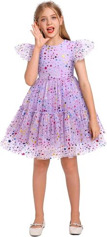 IDOPIP Flower Girls Sequin Rainbow Stars Tutu Dress for Kids Baby First Communion Wedding Princess Birthday Party Dresses in Kuwait