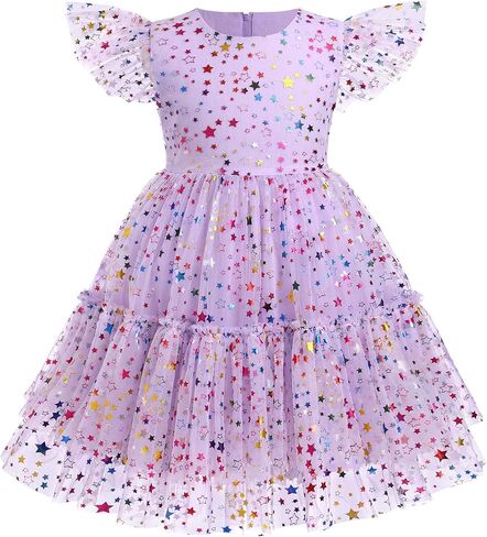 IDOPIP Flower Girls Sequin Rainbow Stars Tutu Dress for Kids Baby First Communion Wedding Princess Birthday Party Dresses in Kuwait