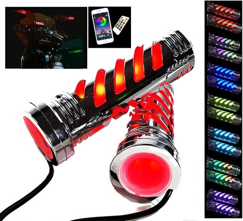 مقابض دراجة نارية Saberz متعددة الألوان RGB LED لقضبان 7/8 بوصة و1 بوصة - دراجة رياضية، هارلي ديفيدسون، كروزر، جرومز - تخصيص مئات الألوان مع جهاز التحكم عن بعد وتطبيق الهاتف المتضمن. in Saudi Arabia