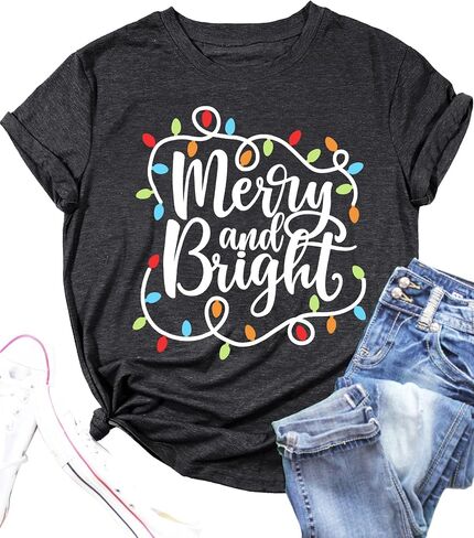 Christmas Plus Size Shirt Women Merry and Bright Tops Holiday Shirt Women Oversized Xmas Tee Fall Tops in Kuwait