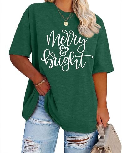 Christmas Plus Size Shirt Women Merry and Bright Tops Holiday Shirt Women Oversized Xmas Tee Fall Tops in Kuwait