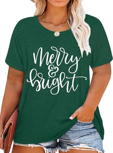 Christmas Plus Size Shirt Women Merry and Bright Tops Holiday Shirt Women Oversized Xmas Tee Fall Tops in Kuwait
