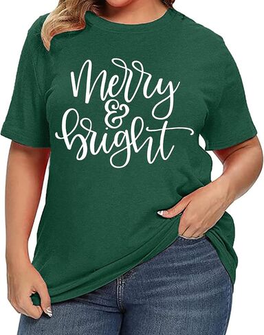 Christmas Plus Size Shirt Women Merry and Bright Tops Holiday Shirt Women Oversized Xmas Tee Fall Tops in Kuwait