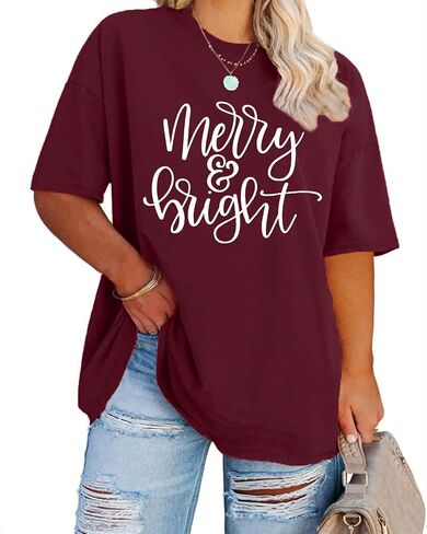 Christmas Plus Size Shirt Women Merry and Bright Tops Holiday Shirt Women Oversized Xmas Tee Fall Tops in Kuwait