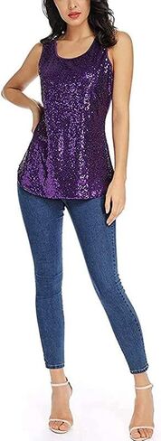 Henly Women's Sequin Tops Sleeveless Sparkle Sequin Tank Top Shimmer Vest Glitter Camisole in Saudi Arabia