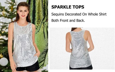 Henly Women's Sequin Tops Sleeveless Sparkle Sequin Tank Top Shimmer Vest Glitter Camisole in Saudi Arabia