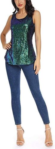 Henly Women's Sequin Tops Sleeveless Sparkle Sequin Tank Top Shimmer Vest Glitter Camisole in Saudi Arabia