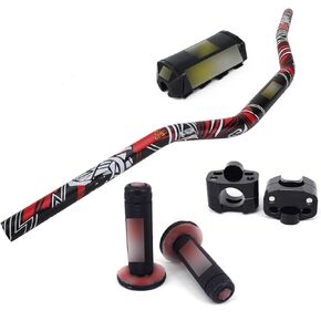 1 1/8" 28mm Motorcycle Handlebar Handle Bars + Riser Mount Clamp + Pad + Grips Set For Dirt Bike Off Road Bike Pit Bike - Red