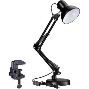 TORCHSTAR Metal Desk Lamp with Clamp, Swing Arm , Architect Adjustable Gooseneck Table Lamp, Clip Desk Lights for Home Office, Work, Study, Reading, E26 Base, Multi-Joint, Black