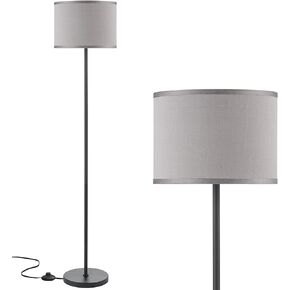 Modern Floor Lamp Simple Design with White Shade, Foot Pedal Switch, 60" Small Tall Lamps for Living Room Bedroom Office Dining Room Kitchen, Black Pole Lamp(Without Bulb)