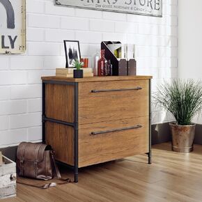 Sauder Iron City Lateral File, L: 31.50" x W: 20.00" x H: 30.00", Checked Oak Finish