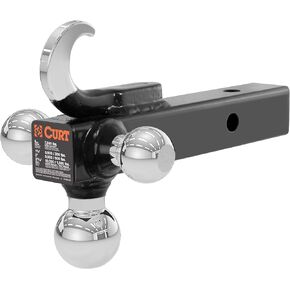 CURT 45675 Multi-Ball Trailer Hitch Ball Mount, 1-7/8, 2, 2-5/16-Inch Balls and Tow Hook, Fits 2-Inch Receiver, 10,000 lbs