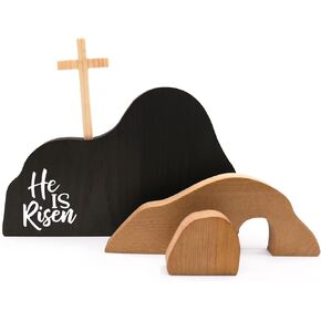 مجموعة مشهد قيامة عيد الفصح من Tuitessine، مجموعة مشهد قيامة يسوع الخشبي، تمثال المسيح، زخرفة طاولة القبر الفارغة، إبداعات ذكية يدويًا، تماثيل متقاطعة، رف حائط مسيحي in Kuwait