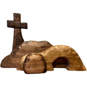 Easter Resurrection Scene Set The Empty Tomb Easter Scene and Cross,Wooden Jesus Nativity Christ Statue Decoration, Handcrafted Cross Figurines Decor Christian Home Wall Shelf Ideas(A) in Kuwait