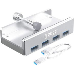 ORICO USB 3.0 Hub, USB Hub Clamp, Aluminum 4-Port USB Splitter with Extra Power Supply Port and 4.92 FT USB Data Cable, Desktop Powered USB Hub for Monitors/Desks-Black (Without Power Adapter)