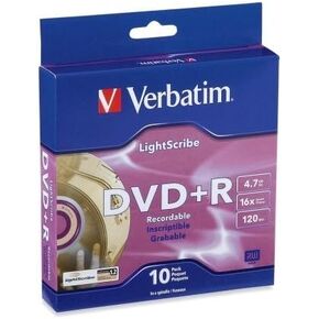 Verbatim LightScribe 10pk DVD+R Blank Media - Laser Etch Prints Direct To Disc (95116) - 4.7GB//120min