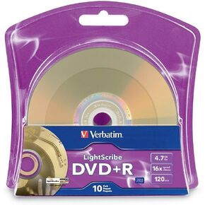 Verbatim LightScribe 10pk DVD+R Blank Media - Laser Etch Prints Direct to Disc (96943) - 4.7GB/120min