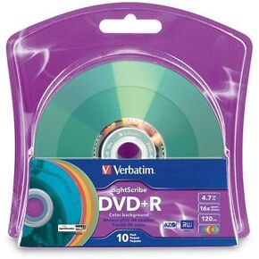 Verbatim 16x DVD+R LightScribe Assorted Color Blank Media, 4.7GB/120min - 10 Pack (96941)