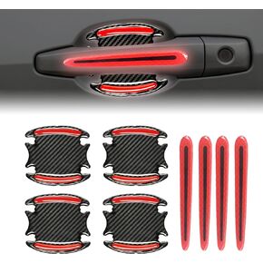 8Pcs 3D Car Door Handle Cup Protector, Reflective Stripe Stickers Anti-Scratch Car Outdoor Safety Warning Marker, Universal Car Door Handle Cup Protector Suitable for Cars, Trucks, SUVs(Red)