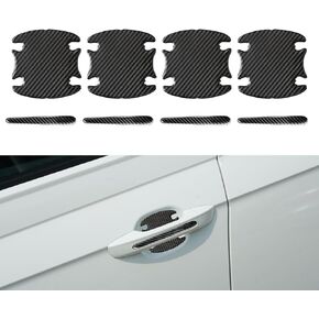 Yumfugu 8 PCS Car Door Handle Sticker, 4 PCS 3.5In x 3.2In Reflective Rubber Vehicle Door Bowl Stickers, 4 PCS 3.5In x 0.5In Handle Protection Film, Universal Warning Protector (White)