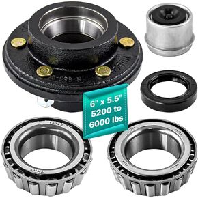 Trailer Hub Kits 6 Bolt 5.5 for 6000 lbs Heavy Duty Trailer Axle 25580/15123 Bearings with 1/2"-20 Thread #42 Spindle 6 Lug Trailer Hub