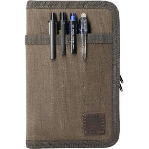 diodrio Field Notes Notebooks Cover for 3.3 x 5.5 Pocket Notebook Journal with Pen Holder, Water Resistant Zipper Cover for 3.5 x 5.5 Field Journal Planner Sketchbook, Waxed Canvas, Olive.