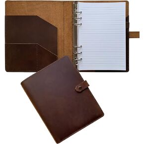 Fan&Ran Refillable Leather Journal Lined Paper, A5 Leather Binder Organizer for Men and Women, 100 Sheets, Brown