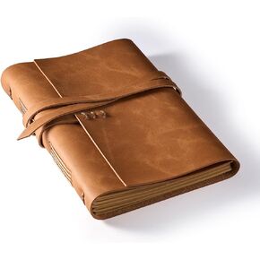 MAYBELL Leather Journal for Writing 5"x 7", Genuine Leather Bound Journal for Men Women, 200 Lined Pages Leather Notebook for Home Office Traveling Gift (Brown)