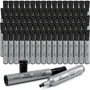 Permanent Markers, 80 Count Black Permanent Markers, Chisel tip, Waterproof &Fade Resistant, Quick Drying, Office Supplies for School, Office, Home