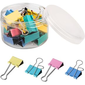 Luney 24PCS Medium Colored Binder Clips, Metal Binder Paper Clips, 4 Colors Mixed Paper Clamps, Colorful PaperClips 1.57 Inch Length for Paperwork, Office, Teacher and School Supplies(Transparent Box) in Kuwait
