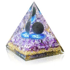 Amethyst Orgone Pyramid Crystal for Positive Energy - Black Obsidian Sphere Orgonite Pyramid Crystals - Meditation Aids Sleep Crystal Energy Orgone Generator to Attract Wealth and Wisdom