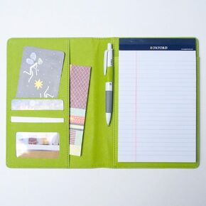 AHZOA Colorful 4 Pockets A5 Size Memo Padfolio S1, Including 5 X 8 Inch Legal Writing Pad, Synthetic Leather Handmade about 6.3 X 8.7 Inch Folder Clipboard Holder (light pink)