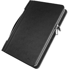 ABC life Zippered Portfolio Binder Organizer, Professional PU Leather Padfolio with Detachable 3 Ring Binder, Resume Notepad Folder for IPad, Tablet, Phone, Business Cards, Gifts for Men/Women- Black