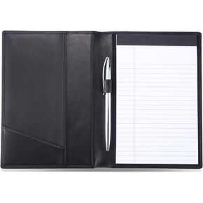 Leather Junior Padfolio for Men & Women with Pen Loop, Italian Calfskin, Business Portfolio Notebook Folder (Classic Black)