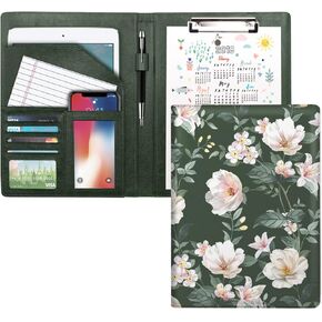 WAVEYU Resume Portfolio Folder, Padfolio Clipboard, Writing Portfolio Leather Clipboard with Cover for Legal Pad Holder Letter Size A4 for Business Conference Notepad Clip Boards, Purple