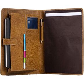 KomalC Leather Business Portfolio with Luxury Pen Folder Personal Organizer, Luxury Full Grain Leather Padfolio, Leather Folder (Buffalo Distressed Tan)