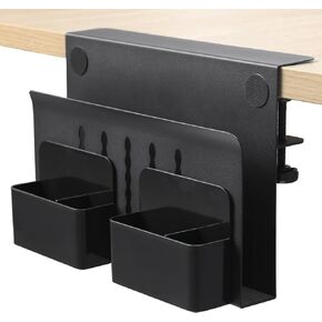 Desk Side Storage, Under Desk Laptop Mount, Table Side Hanging File Organizer, No Drill Clamp On Cable Management Tray, Laptop Holder with Magnetic Pen Holder for Office and Home, Load 22 Lbs