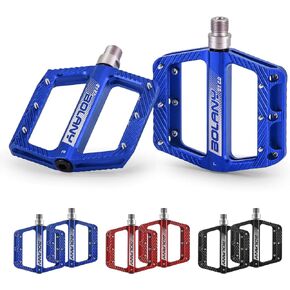 BOLANY Mountain Bike Pedals 3 Bearings Aluminum Alloy Flat Pedals, CNC Crafted, Dual-Sided Anti-Slip, Lightweight Design, Bicycle Platform Pedals 9/16" MTB BMX Road Bike Pedal