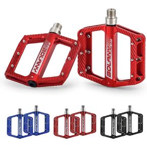 BOLANY Mountain Bike Pedals 3 Bearings Aluminum Alloy Flat Pedals, CNC Crafted, Dual-Sided Anti-Slip, Lightweight Design, Bicycle Platform Pedals 9/16" MTB BMX Road Bike Pedal