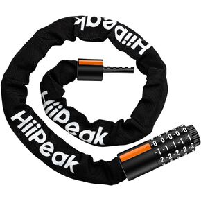قفل الدراجة HiiPeak، مجموعة مكونة من 5 أرقام قابلة لإعادة الضبط، قفل سلسلة دراجات شديد التحمل، أقفال ركوب الدراجات عالية الأمان، سلسلة قفل مضادة للسرقة للدراجات النارية، البوابة، السياج، الشواية (940 مم × 7 مم)