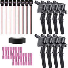 Set of 8 Curved Boot Ignition Coils & Pigtail Connector Wiring Harness Kit Compatible with Ford Lincoln Mercury 4.6L 5.4L V8 Replacement For DG457 DG508 DG491
