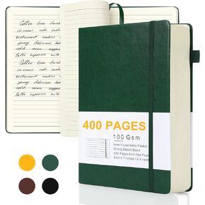 Journals for Writing, A5 Leather Ruled Notebook with 400 Pages, 100 Gms College Ruled Journal with Thick Paper, Hardcover with Inner Pocket & Pen Holder, Black