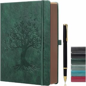 ZXHQ B5 Dotted Journal-150 gsm Thick Paper 256 Pages, Dot Grid Notebook, Tree of Life Design, Fine Inner Pocket - 7.7" × 10" Dark Green