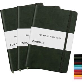 Lined Journal Notebook Black Leather for Women Men 8.3 x 5.7 Large College Ruled 192 Pages 80gsm Hardcover Notebooks Work Home School with Elastic Band Closure and Ribbon Bookmark