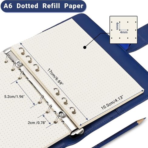 A6 Dotted Loose-leaf Paper,6-Hole Binder Refill Inserts for 6-Hole Binder Notebook,Thickness 100GSM,Beige,1 Pack(Contain 80Sheets) in Saudi Arabia