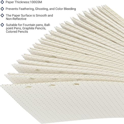 A6 Dotted Loose-leaf Paper,6-Hole Binder Refill Inserts for 6-Hole Binder Notebook,Thickness 100GSM,Beige,1 Pack(Contain 80Sheets) in Saudi Arabia